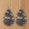 Cross-border new army green camouflage leather earrings, European and American retro exaggerated PU water drop-shaped leopard print earrings jewelry