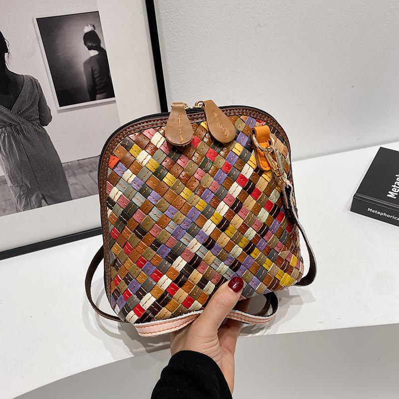 Leather Woven Schoolbag Multi-color Design Personalized Women's High-quality Messenger Bag Single Shoulder Trend Street Fashion