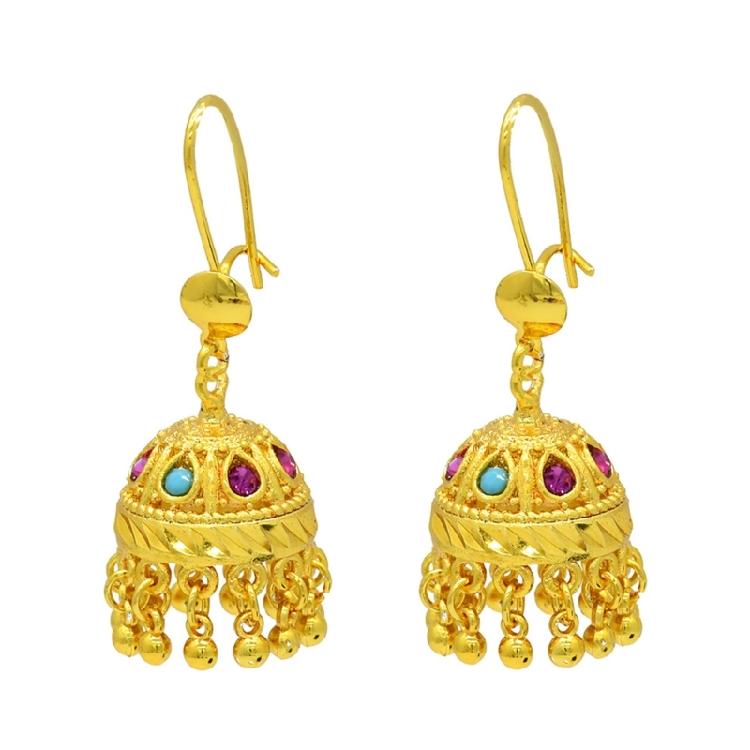 Универсальные модные индийские серьги-джумка, ювелирный аксессуар для женщин, позолоченные, геометрические, свисающие ювелирные изделия