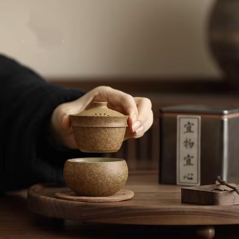 Gaiwan Kuaike Cup Travel Single Tea Set For One Person Coarse Pottery One Pot One Cup Business Souvenir Storage Bag
