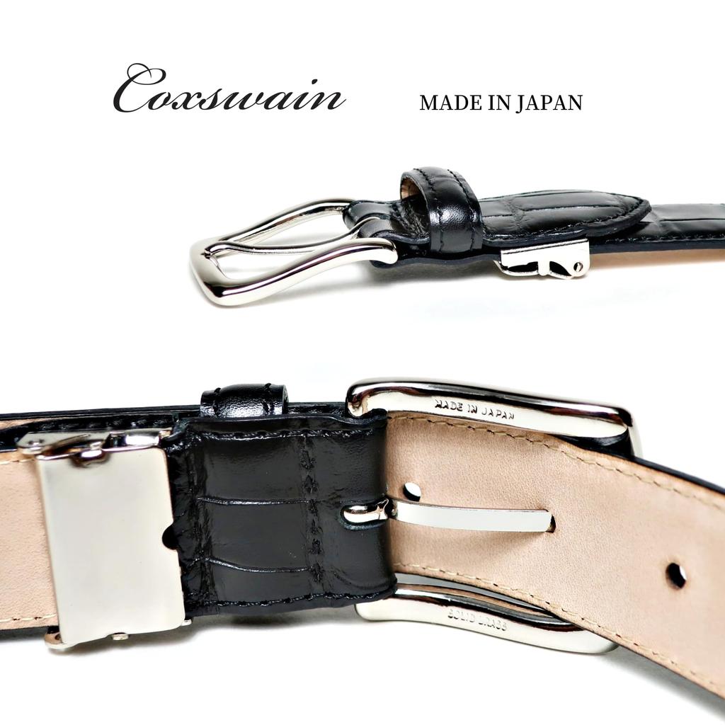 Coxswain Belt for Genuine Crocodile 30mm Made in [COXSWAIN] Men, Leather, Black, Embossed, Width, Japan, CW20210-19