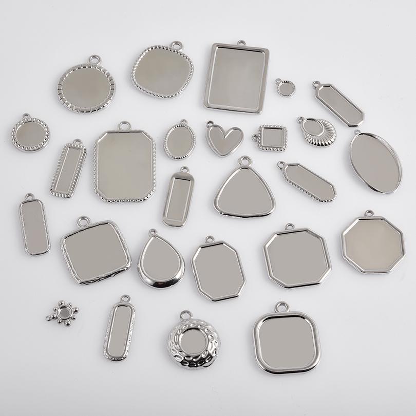 6pcs Stainless Steel Blank Tray Pendant For Decoration Geometry Cabochon Settings Base Charms DIY Handmade Materials Accessories