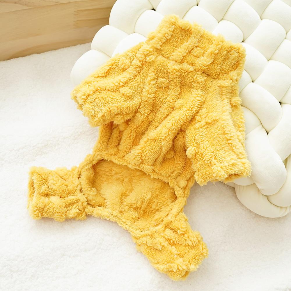 Autumn Winter Thick Fluffy 4-Legged Pet Pajamas for Small Dogs - Soft Warm Puppy Onesie with Fashion Tag (3 Colors)