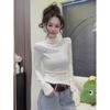 Women's Plus Size Velvet Lace Patchwork Stand Collar Top - Long Sleeve Autumn/Winter Outerwear, Slimming & Flaw-Hiding.