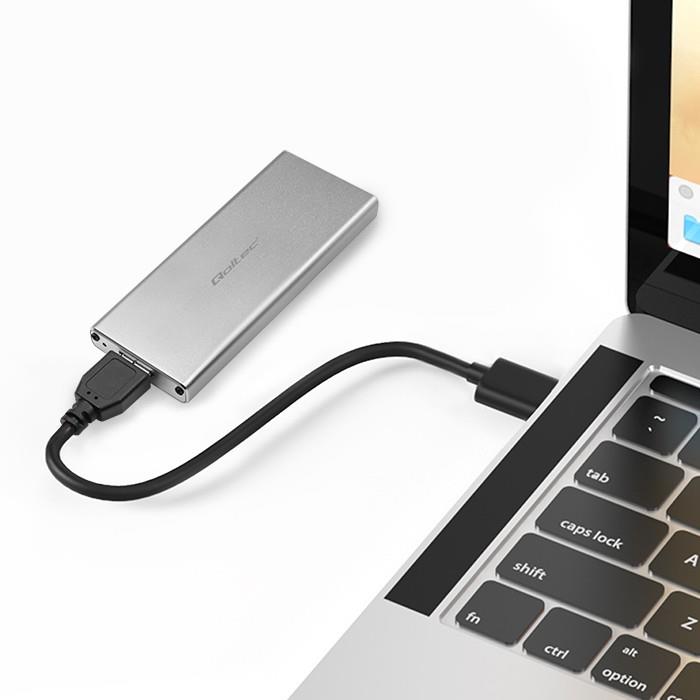 Qoltec .2 SSD case/slot | SATA | NGFF | USB 3.0 | Super speed 5Gb/ | 2TB | Silver