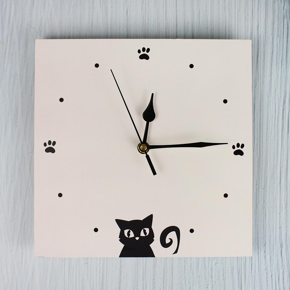 

9,5-дюймовые скандинавские простые квадратные настенные часы без звука, не тикают, часы с декором из кота для гостиной, спальни, кабинета, кухни