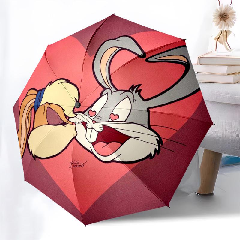 1pc Bugs Bunny and Lola Bunny Heart Umbrella with Plastic Handle,Cartoon Pattern,Suitable for All Seasons Multi-functional Umbrella345