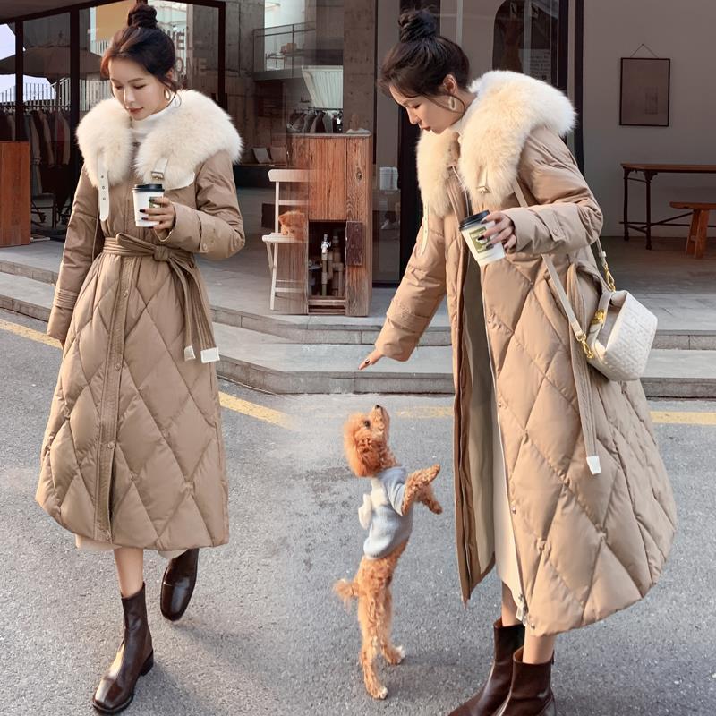 2026 winter new waist down cotton-padded clothes fashionable over the knee medium and long cotton-padded jackets thickened large fur collar