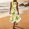 Women Sleeveless Casual Floral Print Dress Round Neck Irregular Hem Mid Length Summer Dress Lightweight Comfortable