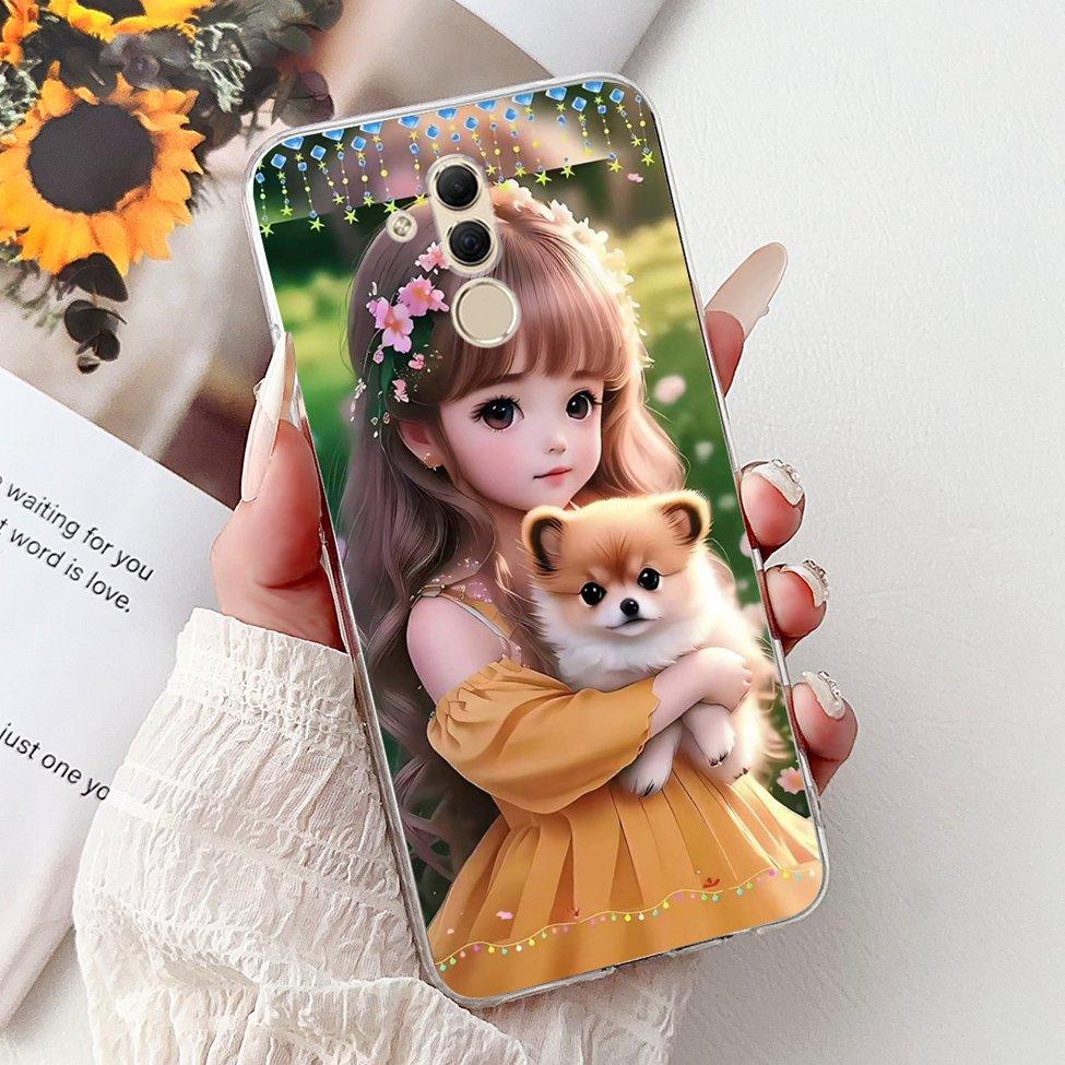 Clear For Huawei Mate 20Lite SNE-LX3 INE-LX2 Back Cover For Huawei Mate 20 Lite Case Cute Cartoon Cat Luxury Flowers Funny Funda