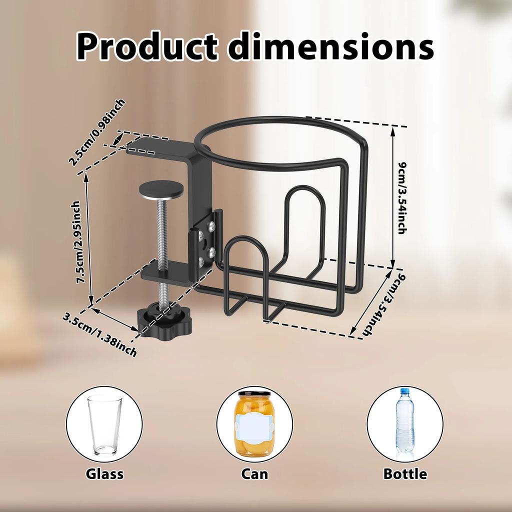 Desk Cup Holder Metal Iron Desk Bottle Storage Tray With Adjustable Side Opening Anti Spill Cup Holder for Home Office Dormitory