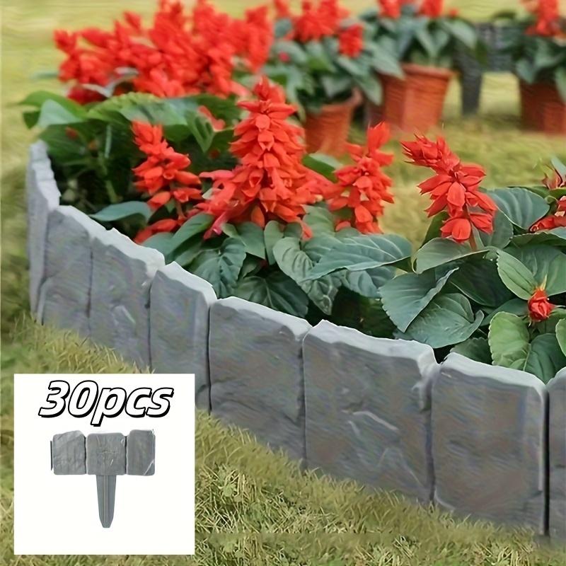 30pcs Durable Weather-Resistant Plastic Garden Boundary Fence | Interlocking Stone-Effect Mini Fence for Flower Beds