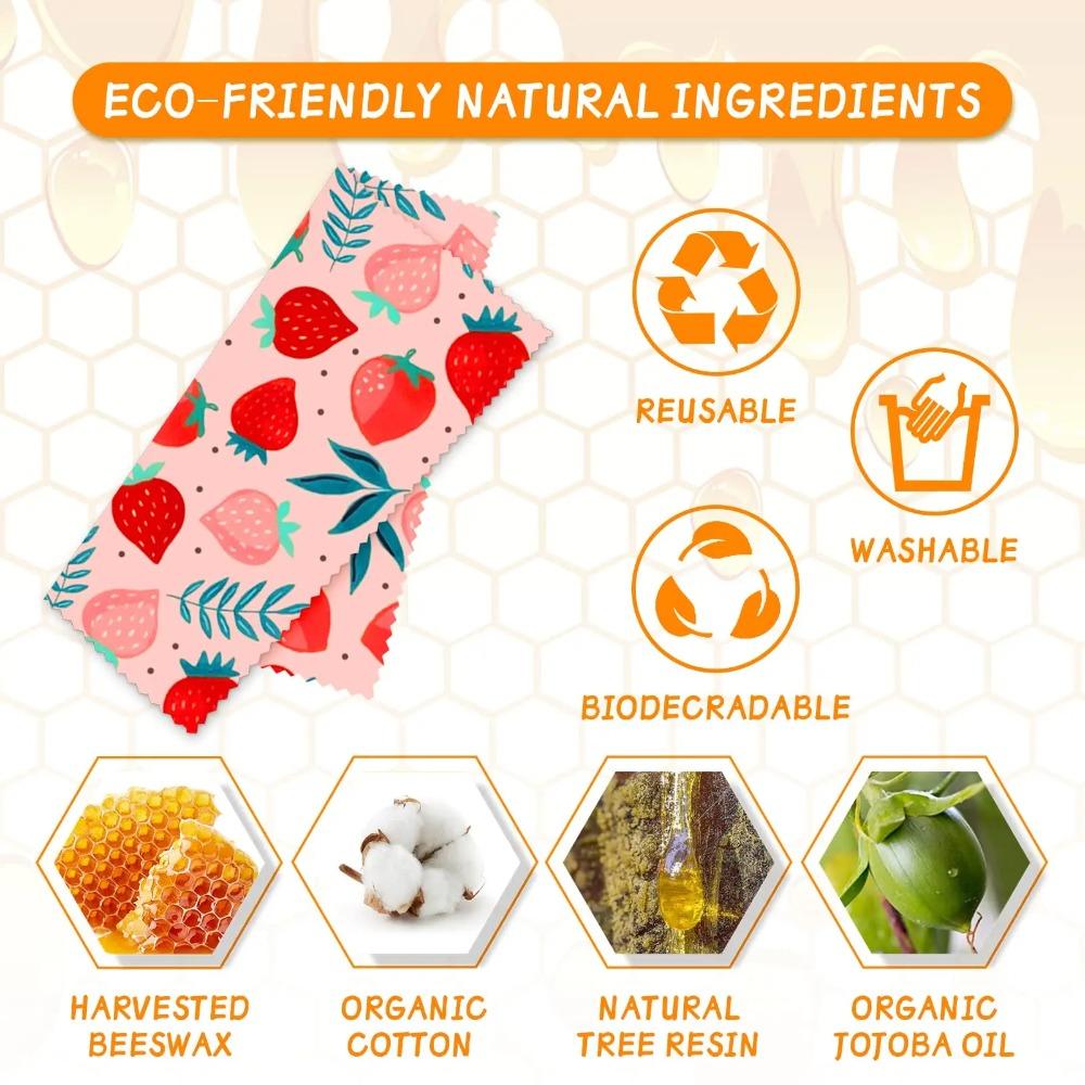 Set da 3 Pezzi Involucri Alimentari in Cera d'Api Riutilizzabili Cotone Biologico Eco-friendly Panno Cerato Sostituto della Pellicola di Plastica Domestica Lavabile Modello Limone