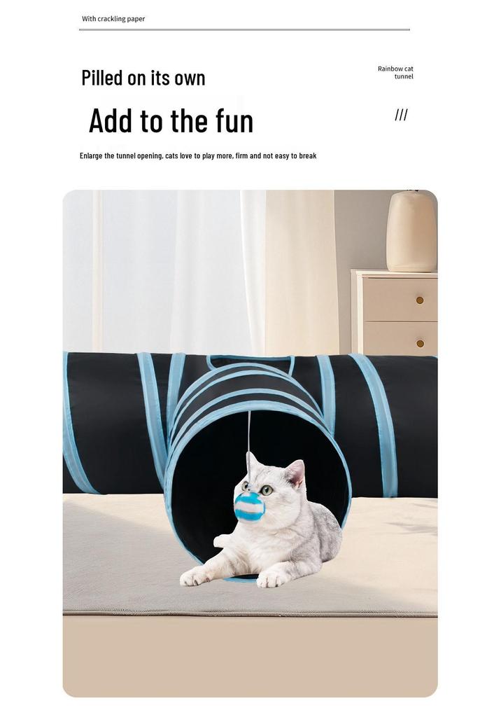 Royal Blue Three-Way Foldable Cat Tunnel Toy with Crinkle Paper – Indoor & Outdoor Use for Pets