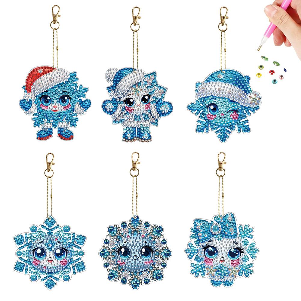 6Pcs Double Sided DIY 5D Round Diamond Art Charms Diamond Art Set Diamond Key Rings Hanging Ornaments for Beginners Enthusiasts