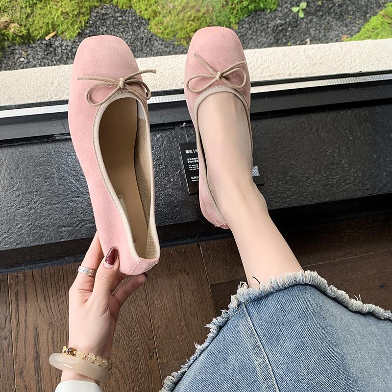 Fashion French Flat Velvet Single Shoes, Ballet Shoes, 2025 New Model, Shallow Bow, Gentle Insole, Height-increasing Single Shoes