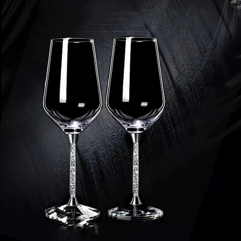 Personalized Crystal Diamond High-Stem Red Wine Glass Gift Set