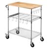 VEVOR Kitchen Utility Cart, 3 Tier Heavy Duty Adjustable Wire Storage Rack with Wood Tabletop and Handle Bar