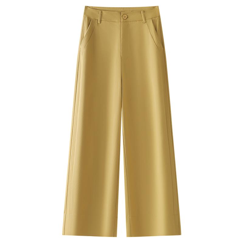 Women's Wide-Leg Dark Blue High-Waisted Cropped Pants - Summer 2025 Collection, Lightweight, Slimming, Loose, Draped, Casual Style