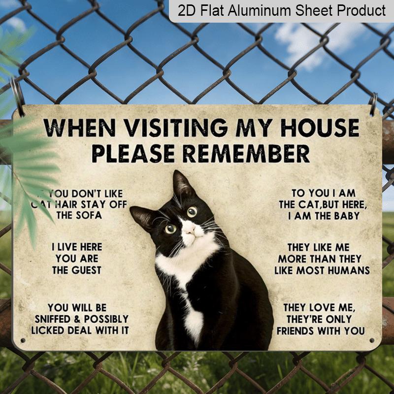 2D Flat 1pc "Cat House Rules" Funny Sign Decorative Sign & Plague - Aluminum Wall Decor - 11.8*7.9in | Perfect for Home & Yard Decor, Ideal Gift for