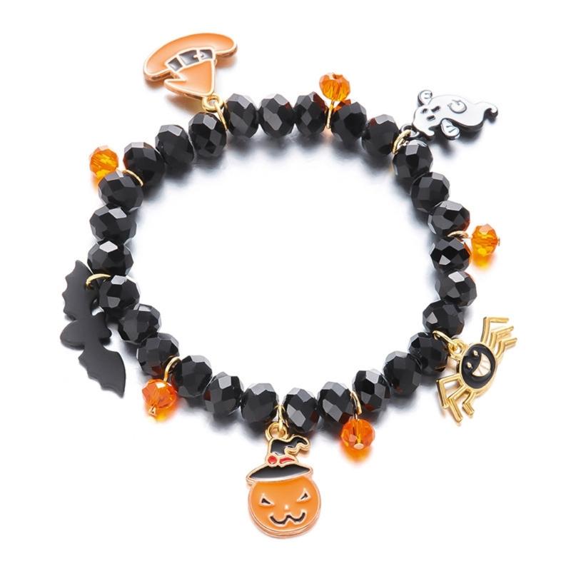 Halloween Wraith Pumpkin Bat Alloy Bracelet Lightweight Jewelry Beaded Wrist Chain Bangle For Women And Girls