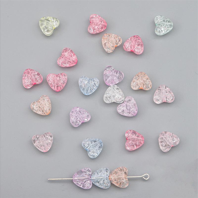 Colorful Acrylic Small Peach Heart Burst Flower Beads Cracked Beads Loose Beads Handmade DIY Hand String Beads Bracelet Accessories Materials