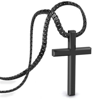 Necklace for Stainless with Jewelry Cross Cuban [SERASAR] Men, Pendant, Steel, Black, Box, Gift, Band, Jesus,