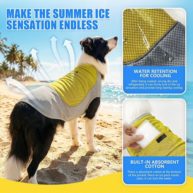 Summer Dog Cooling Clothes with Ice Pack Pocket Reflective Breathable Heat Relief Pet Vest for Medium Large Dogs Pet Costume