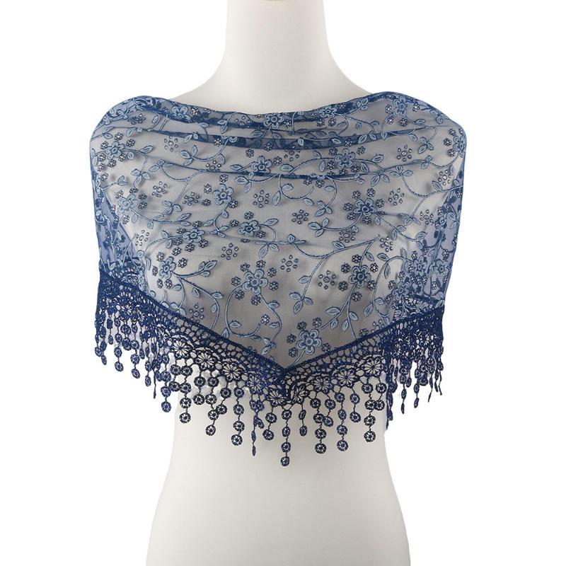 Luxury Embroidery Lace Tassel Headscarf Women Sheer Mesh Bandana Hijab Vintage Floral Head Wrap Boho Hair Scarf Daily Accessory