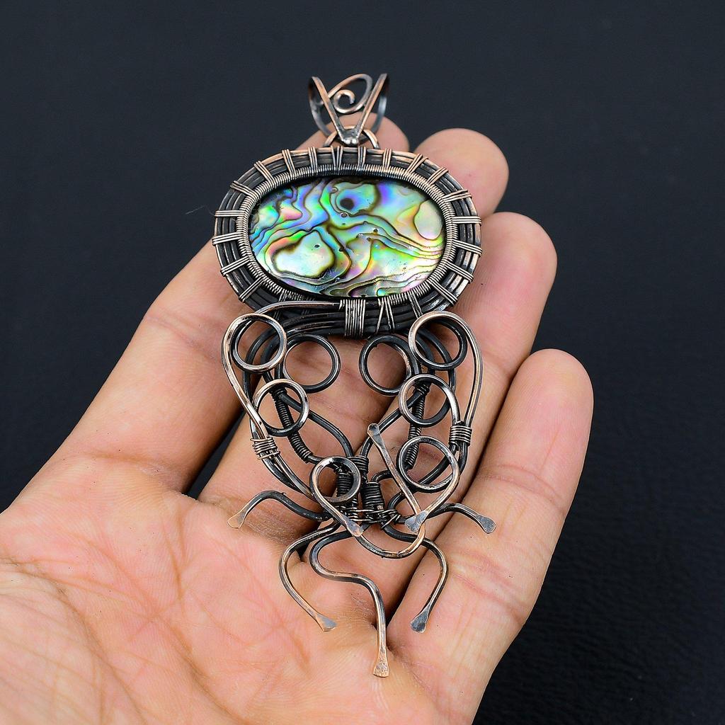 Abalone-Muschel-Edelstein, Kupferdraht, handgefertigter Anhänger-Schmuck
