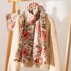 Pink Flower Print Women Winter Warm Scarf Hijabs Tassels Shawl Cashmere Pashmina Scarves Wraps