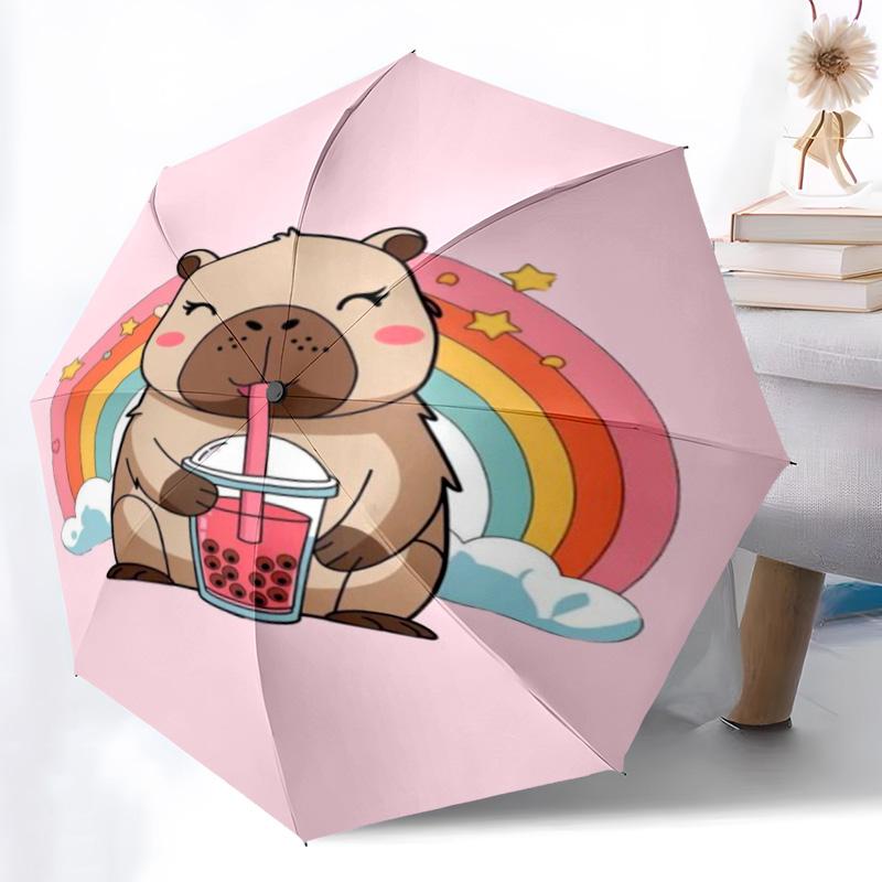 Rainbow Bear Sips Pink Drink Folding umbrella Portable travel Umbrella travel Three folds