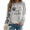 Women's loose and comfortable dandelion print long sleeved round neck