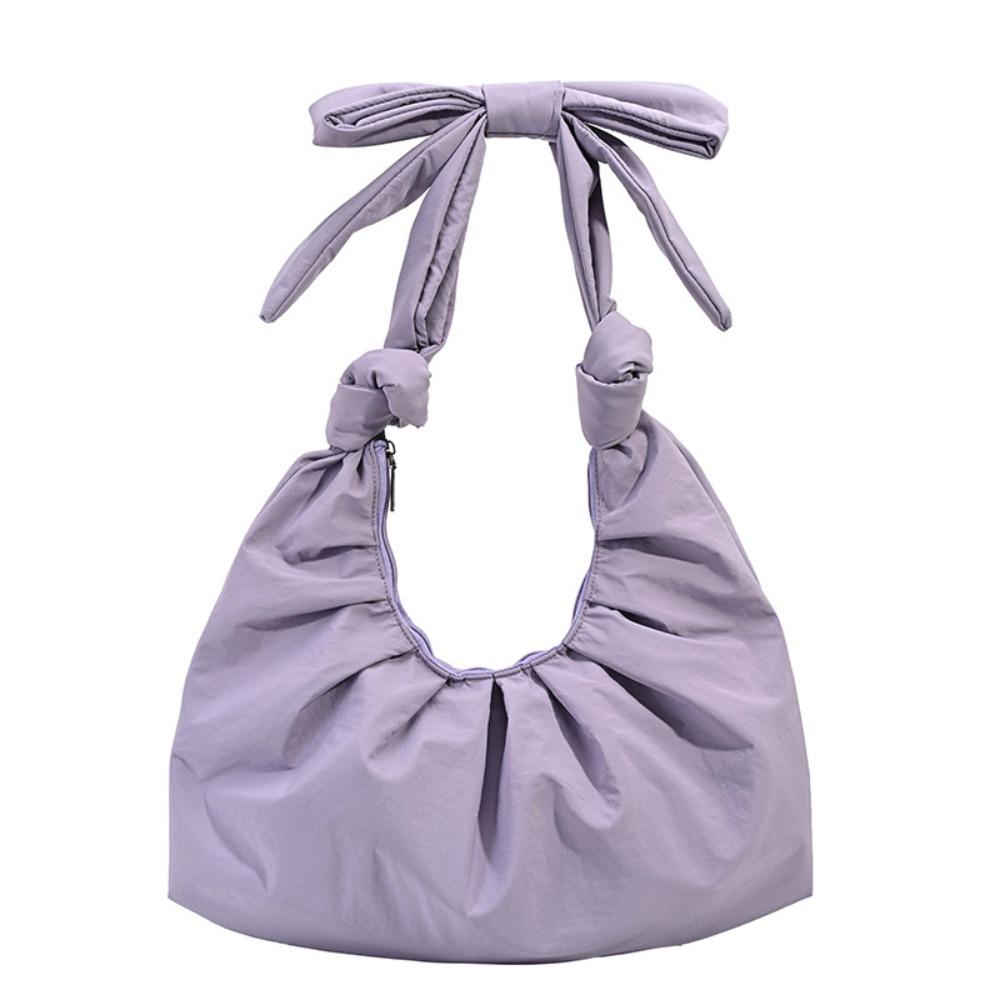 

Korean Style Pleated Bow Tote Bag Bowknot Handbag Temperament Nylon Dumplings Bag Travel фиолетовый