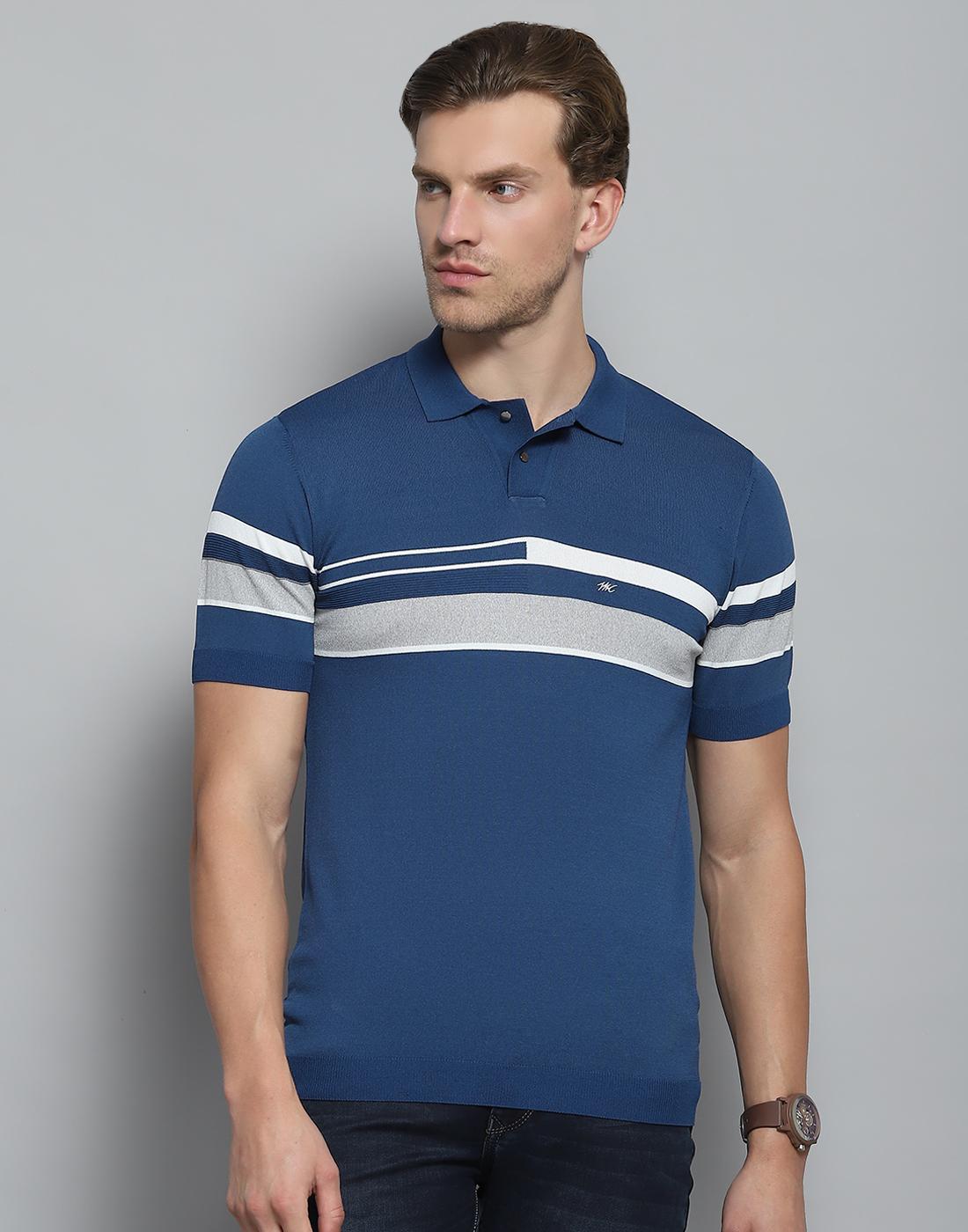 MONTE CARLO Heren Zelfontwerp Blauw Polokraag Halve Mouw T-shirt L blauw