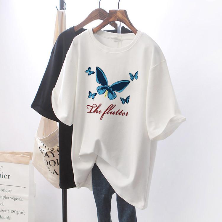 Pure White T-shirt Women's Loose Short-sleeved Pure Cotton T-shirt Medium and Long Large Size Summer Women's New Models