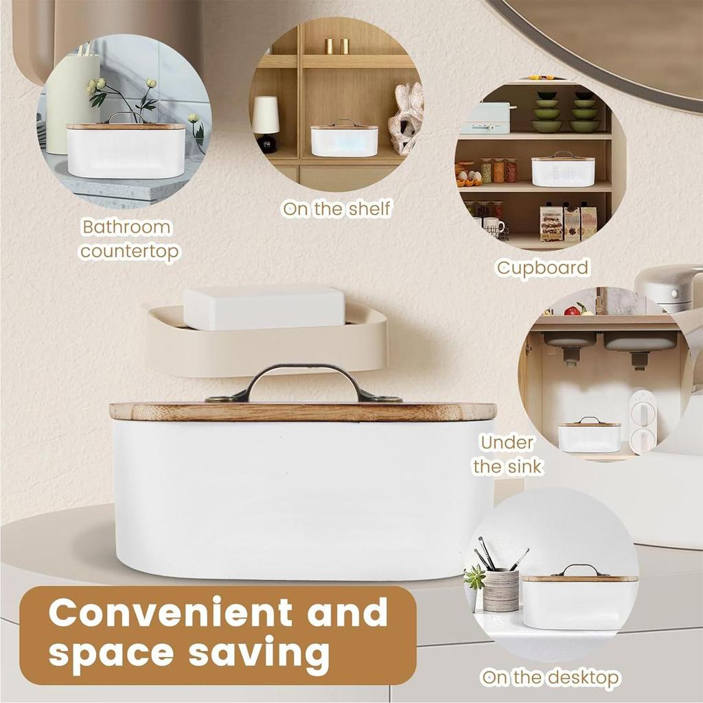 Porte-tampons Boîte de rangement en bois pour tampons avec couvercle Contenant Esthétique Pour Boules de coton Plan de travail Meuble de salle de bain Salon