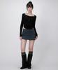 LIKE THE MOST Rib Henley Neck Slim Long Sleeve Top_Black