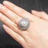 Huitan Gorgeous Round Women Ring Imitation Pearl Fancy Accessories for Wedding Engagement Noble Full Shiny CZ Lady Jewelry Gift