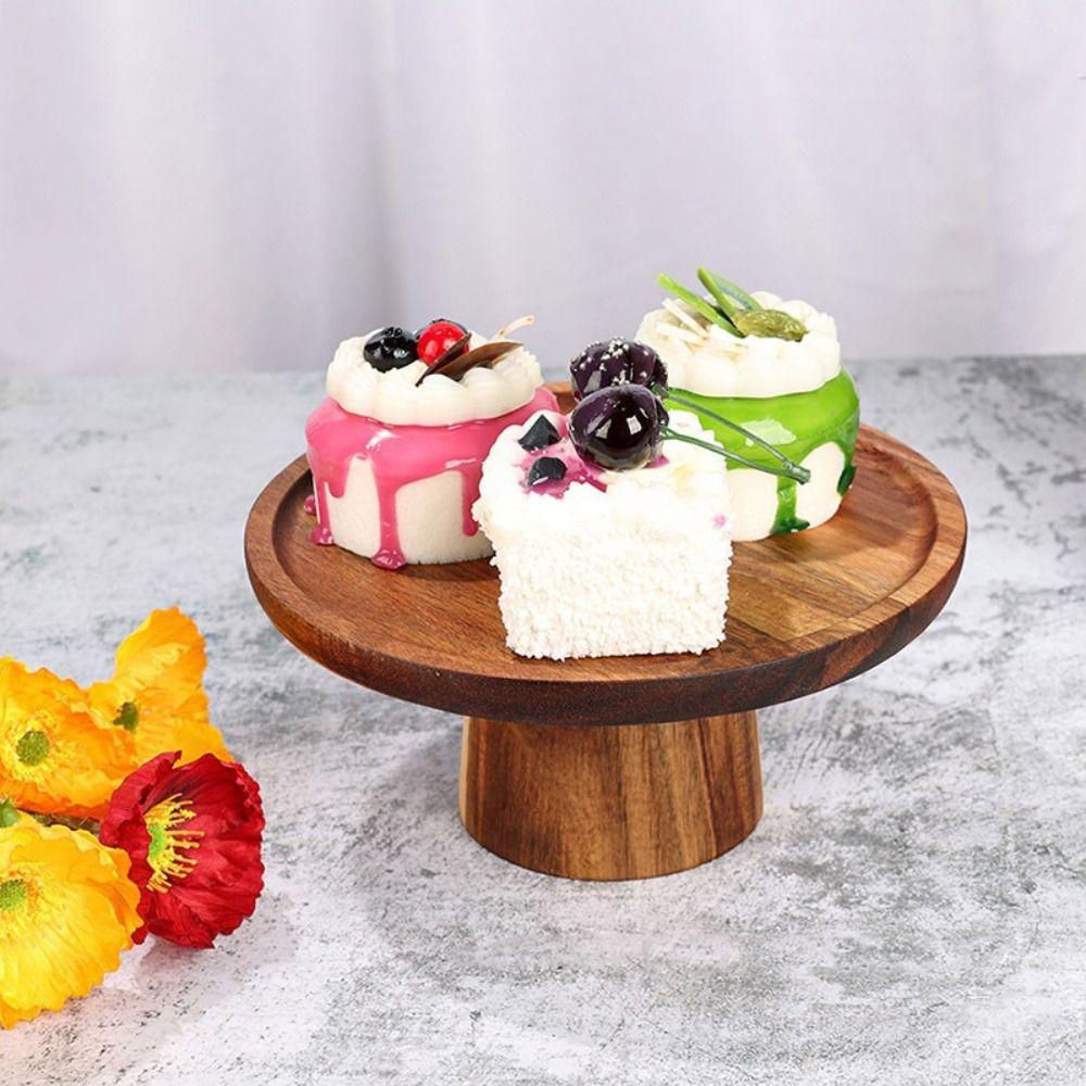 Household Solid Wooden Tray High Foot Plate Cake Display Tray Wedding Party