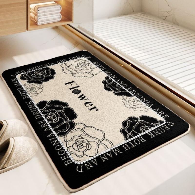 Thick Imitation Cashmere Floor Mat, Simple Water Absorbing and Anti Slip Bathroom Water Absorbing Floor Mat