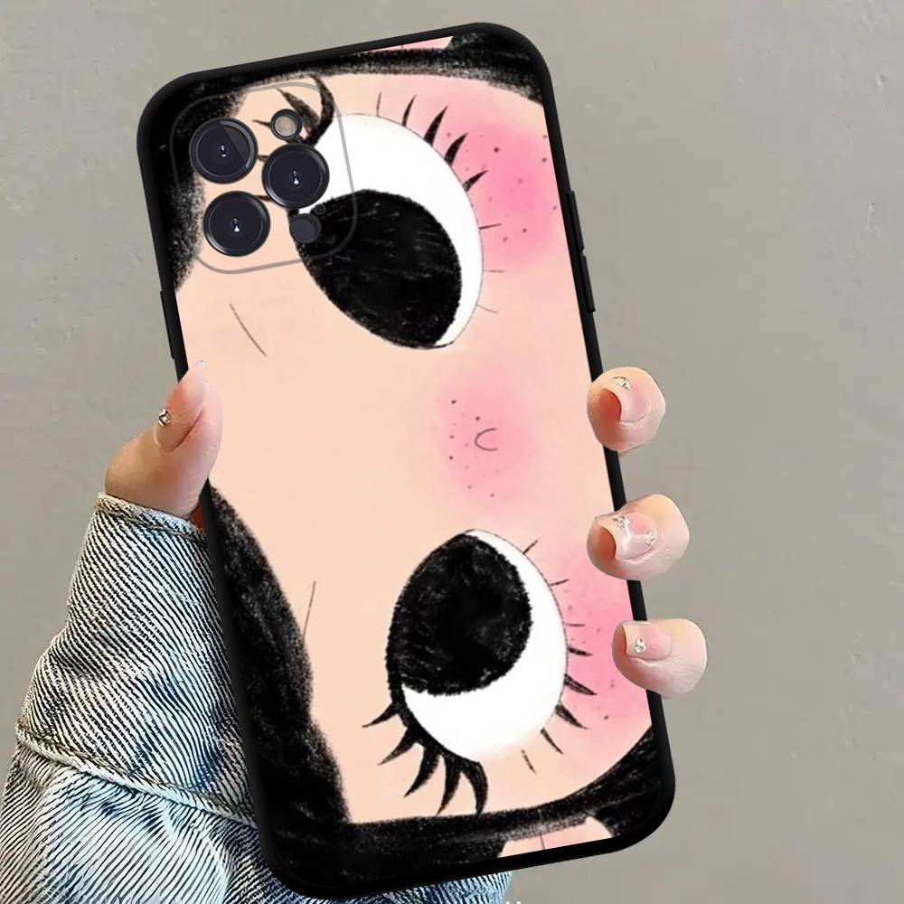 Kawaii Cute Black Big Eyes Cool Phone Case For iPhone 17 16 15 14 13 12 11 Pro Max Plus Mini Soft Silicone Black Shockproof TPU