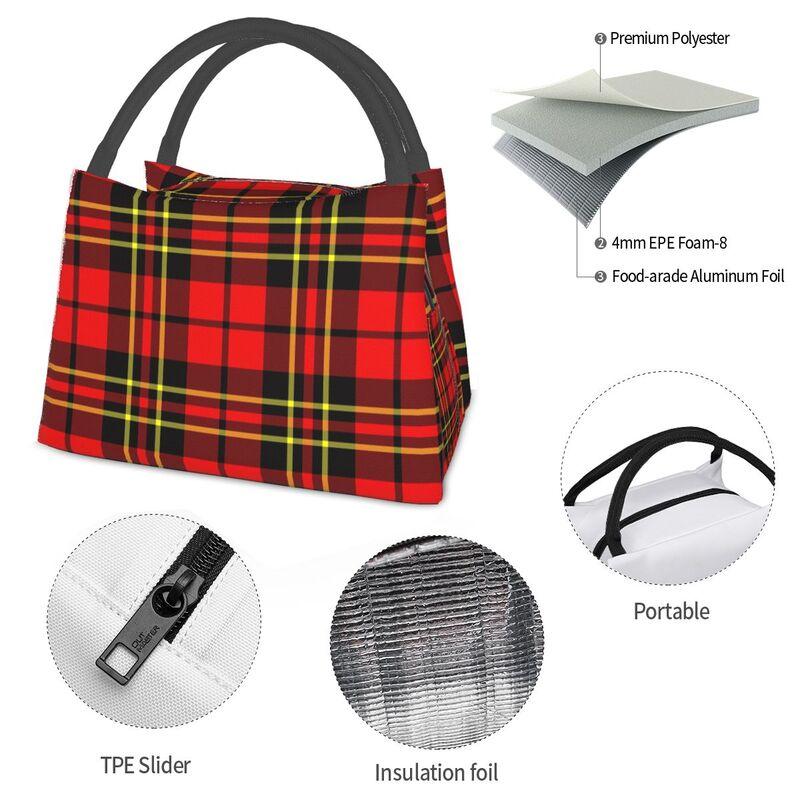 Red Black Tartan Check Scottish Thermal Lunch Bag Women Large Insulated Cooler Bento Tote Bag for Picnic Work Reusable Lunch Box