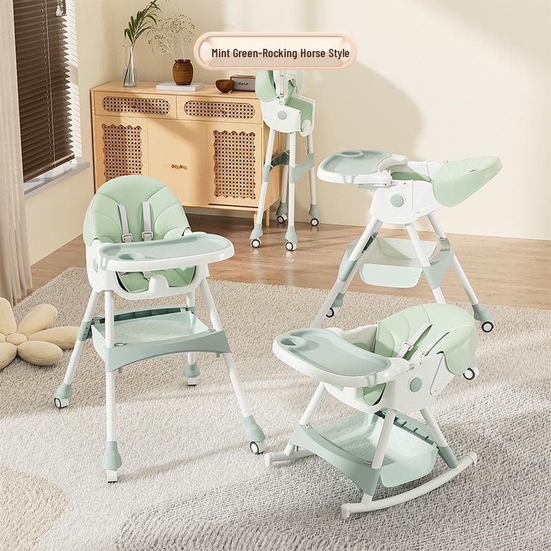 Multifunctional Baby High Chair: Foldable Metal Seat, Convertible Dining Table & Rocking Chair for Infants & Toddlers.
