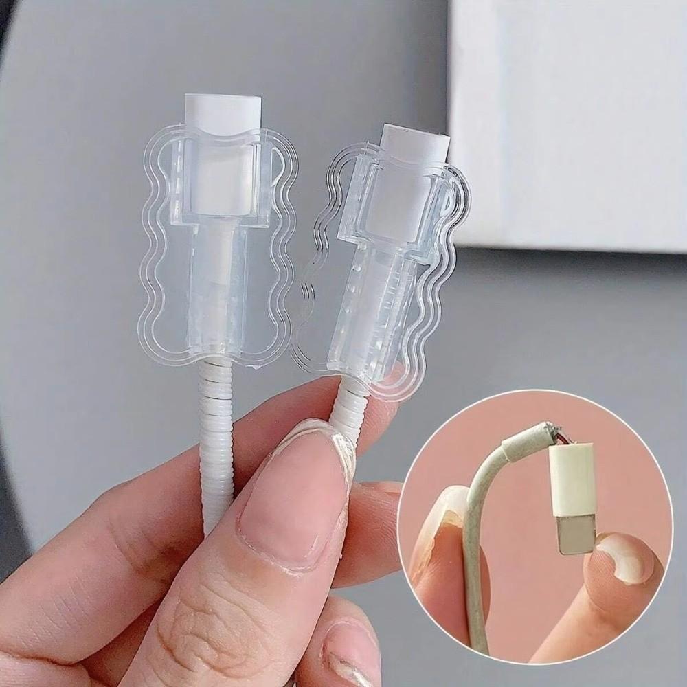 5Pcs Transparent Data Cable Protector Double Layered Waves Data Cable Sleeves New Cord Saver