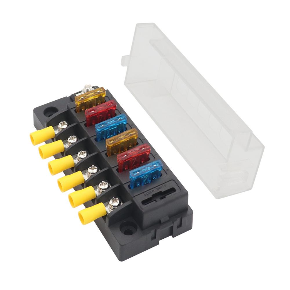 6-Way Compact Fuse Box with Single Input and 6 Outputs