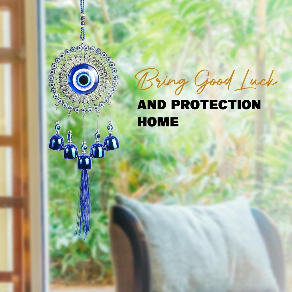 5 Bells Wind Chimes for Positive Energy & Protection | Evil Eye Hanging Decor for Home, Balcony & Office | Wind Charm for Good Luck
