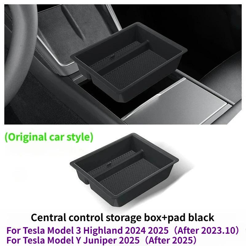 For Tesla Model Y Juniper 2025 Center Console Storage Organizer Box Tray Armrest Hidden Box Cup Holder New Model 3 Highland 2024
