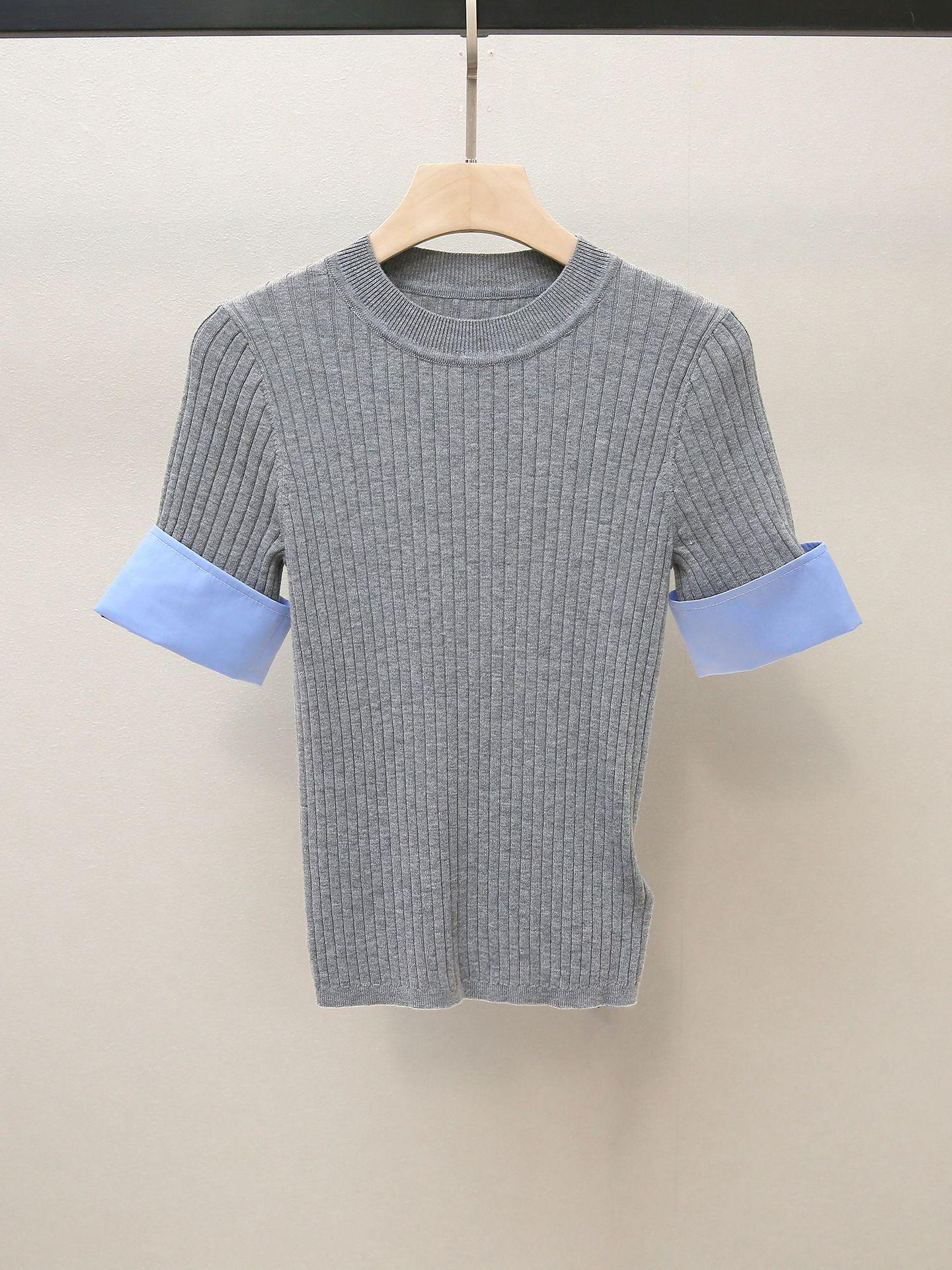 

Семейная осенняя трикотажная футболка в стиле пэчворк во французском стиле Medium серый