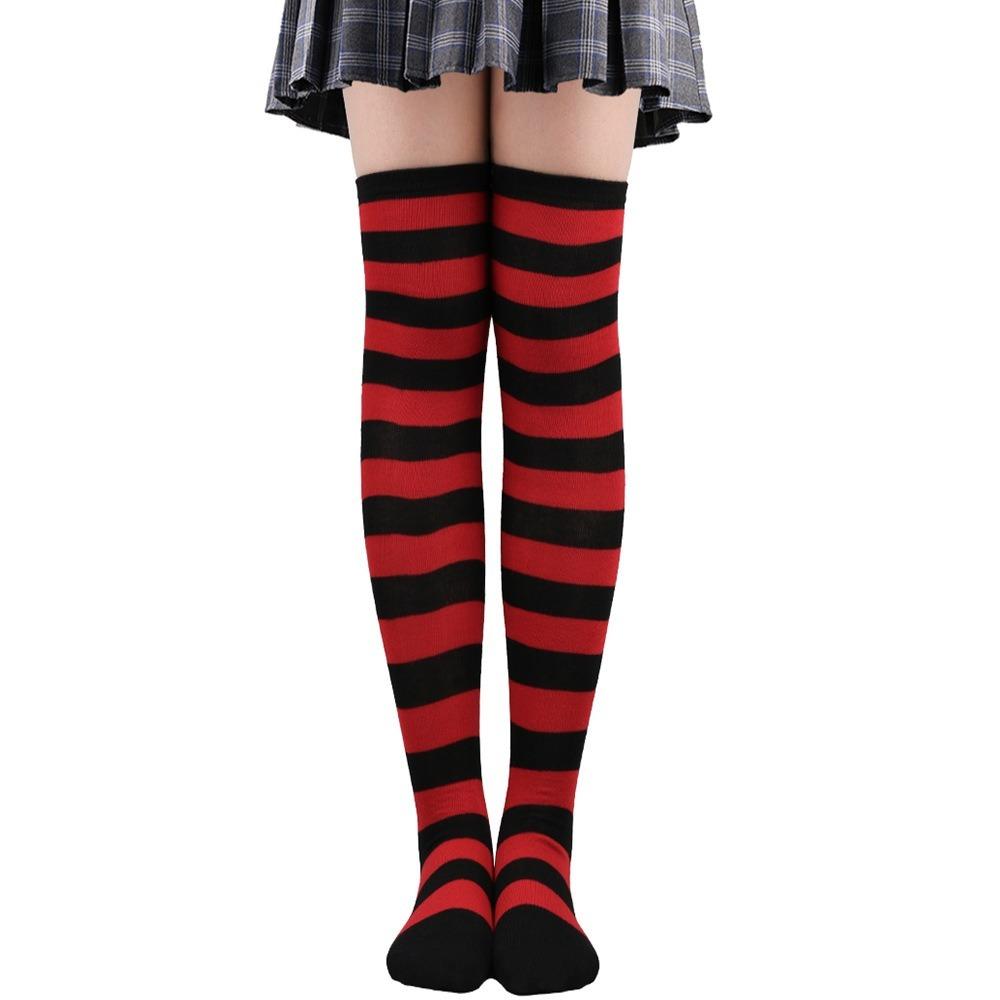 Farbig gestreifte Strümpfe Japanische Overknee-Socken Mode Damen Warmhalten Socken Sexy Schlank Lange Socken Schwarz Weiß gestreifte Strumpfwaren